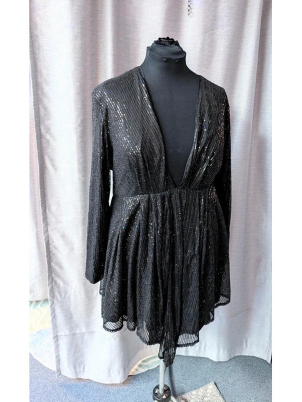 Black Sequin Plunge Neckline Party Dress 4XL